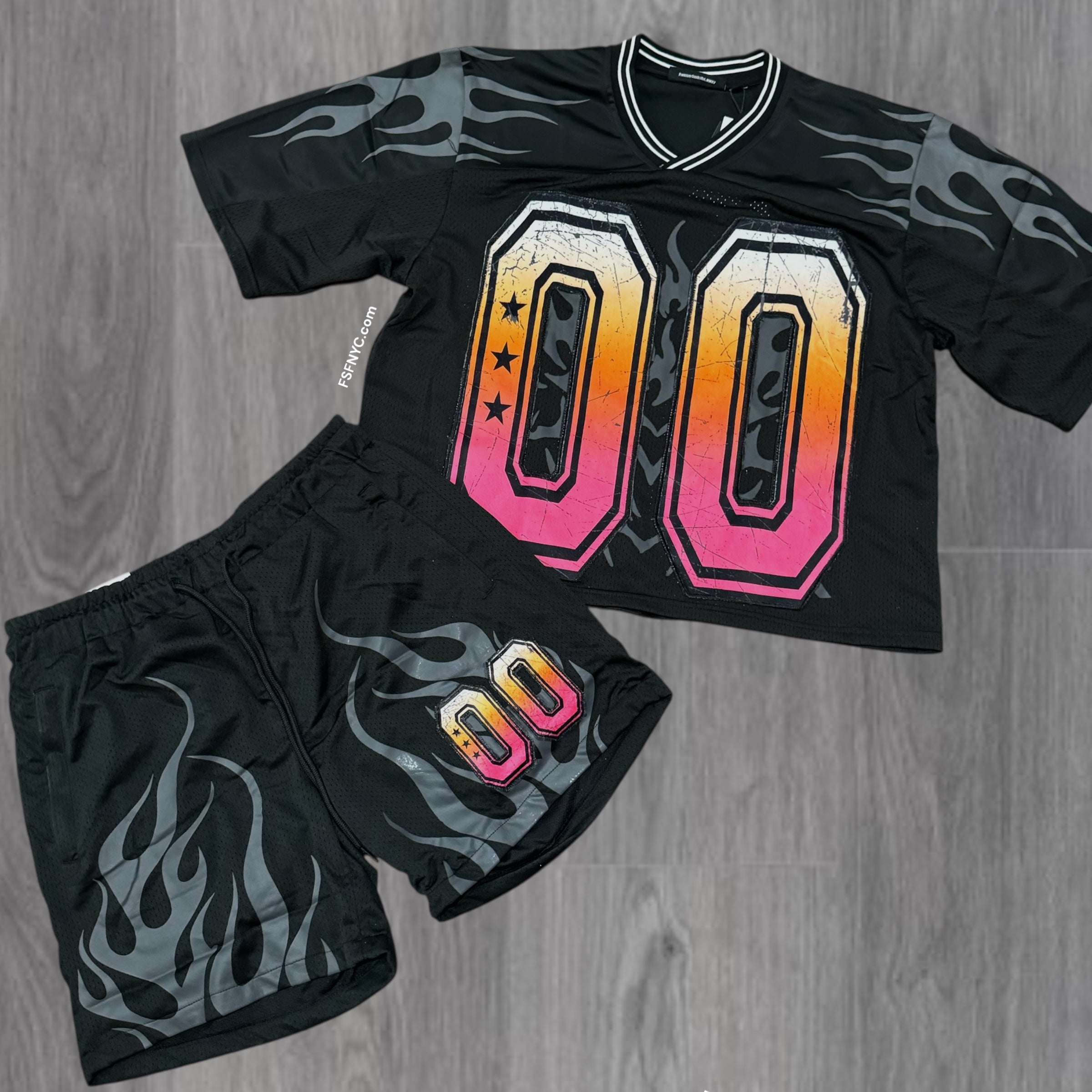 Rebel (Set) Flames 00 Football Short-Cut Jersey Set Black 155 955 M