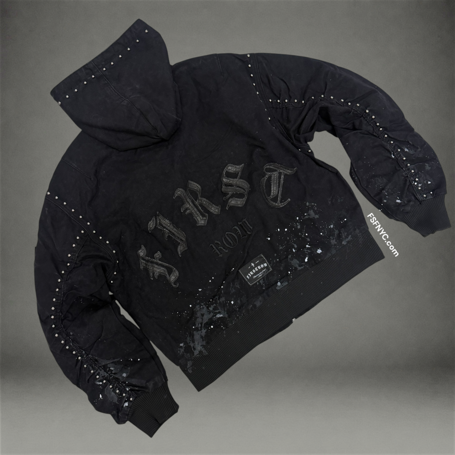 FR - Splatter Denim Bomber Jacket - Black - 2141B