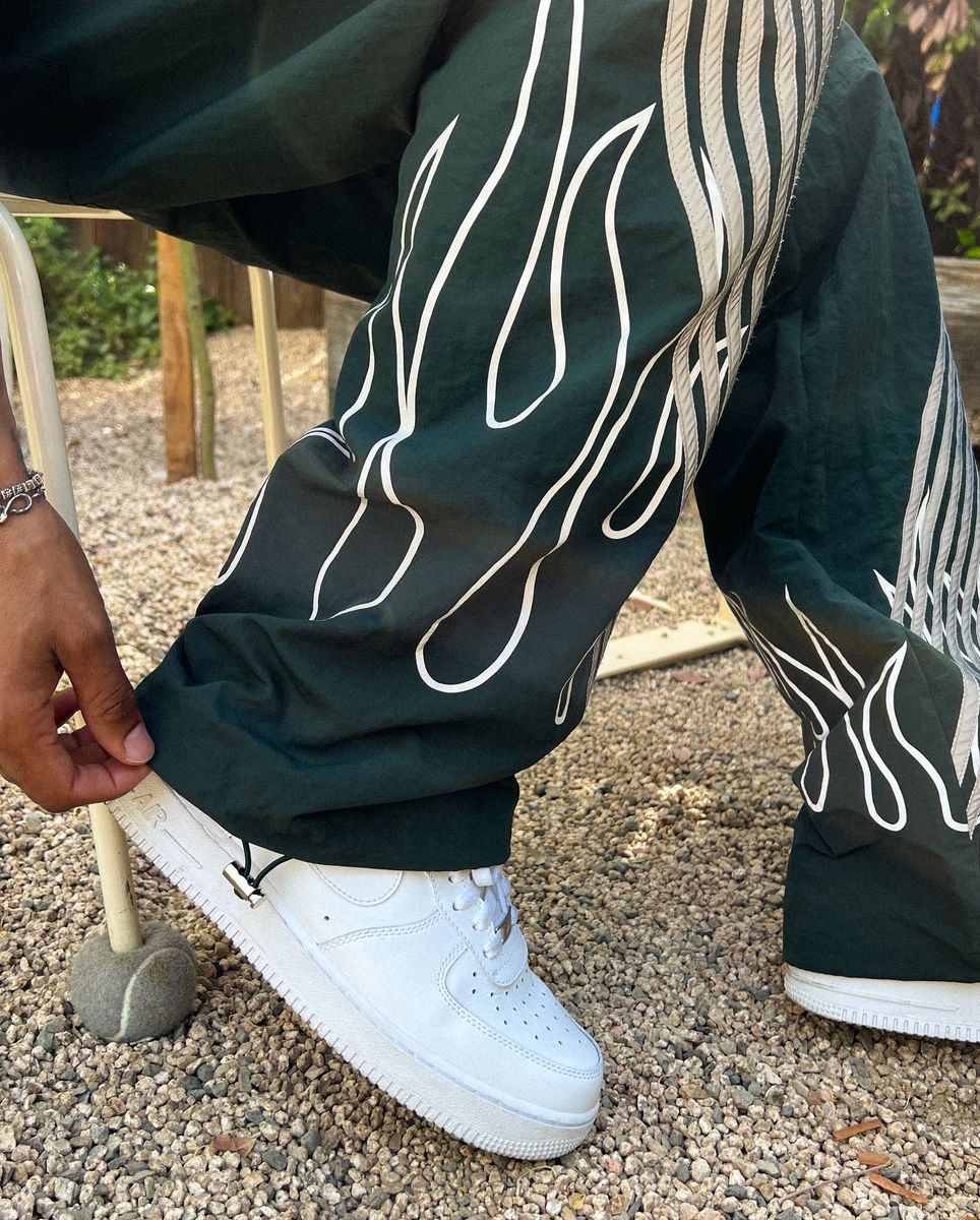 EPTM - FLAME Stripe Windbreaker Pants - Forest Green 764