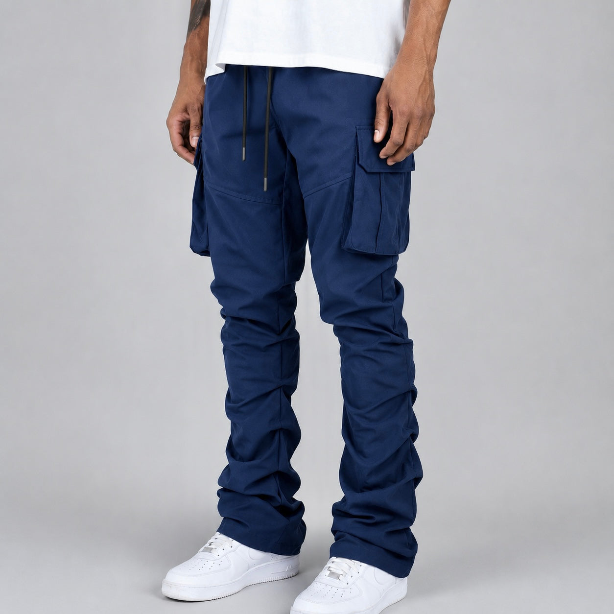 R - Stacked Flare Nylon Cargo - Navy - 422