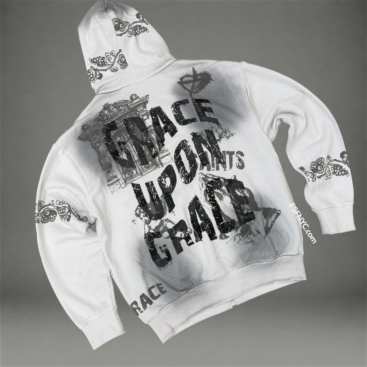 Grace upon Grace Zip Up Hoodie - white - 6204