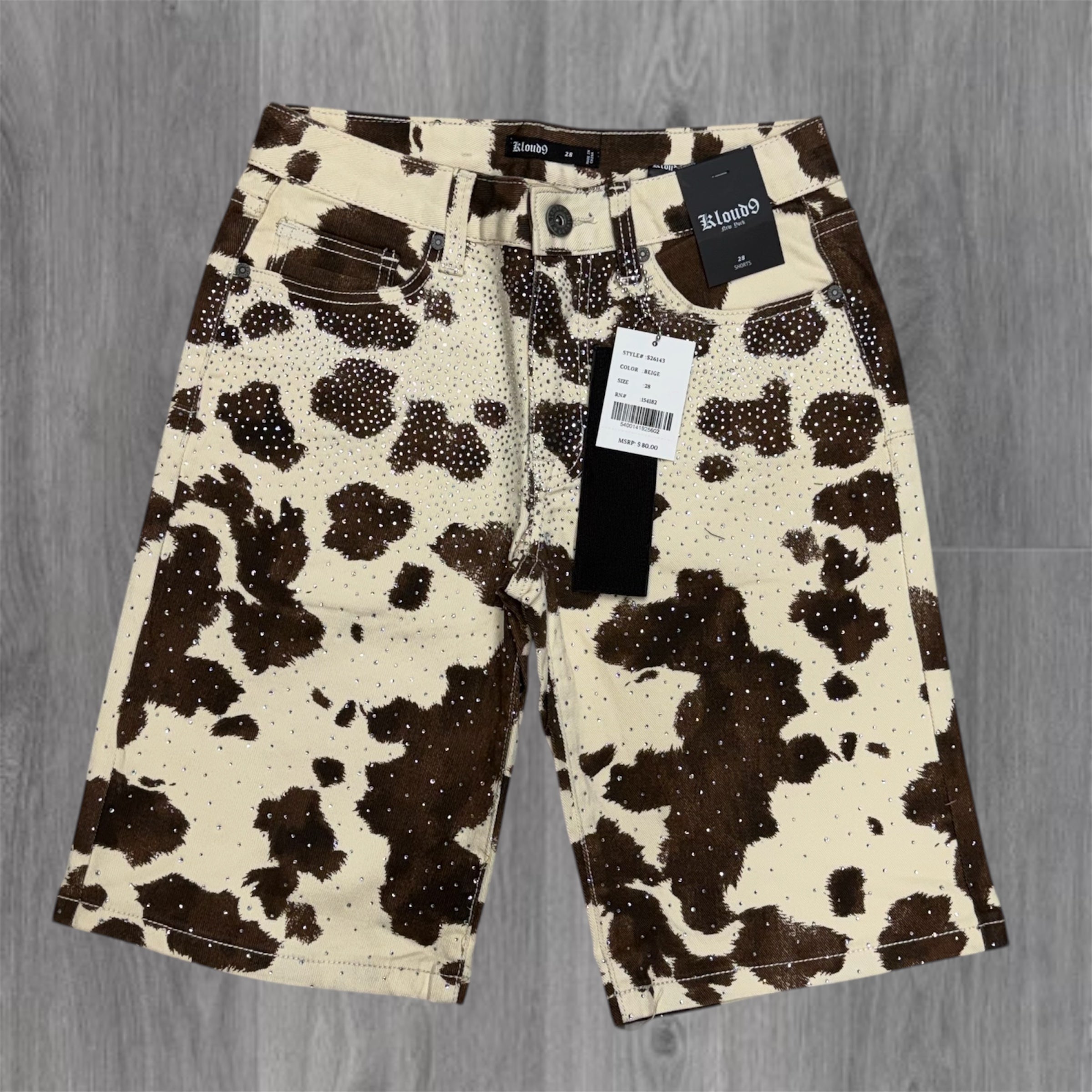 KLOUD - Denim Rhinestone Shorts - Beige 26143