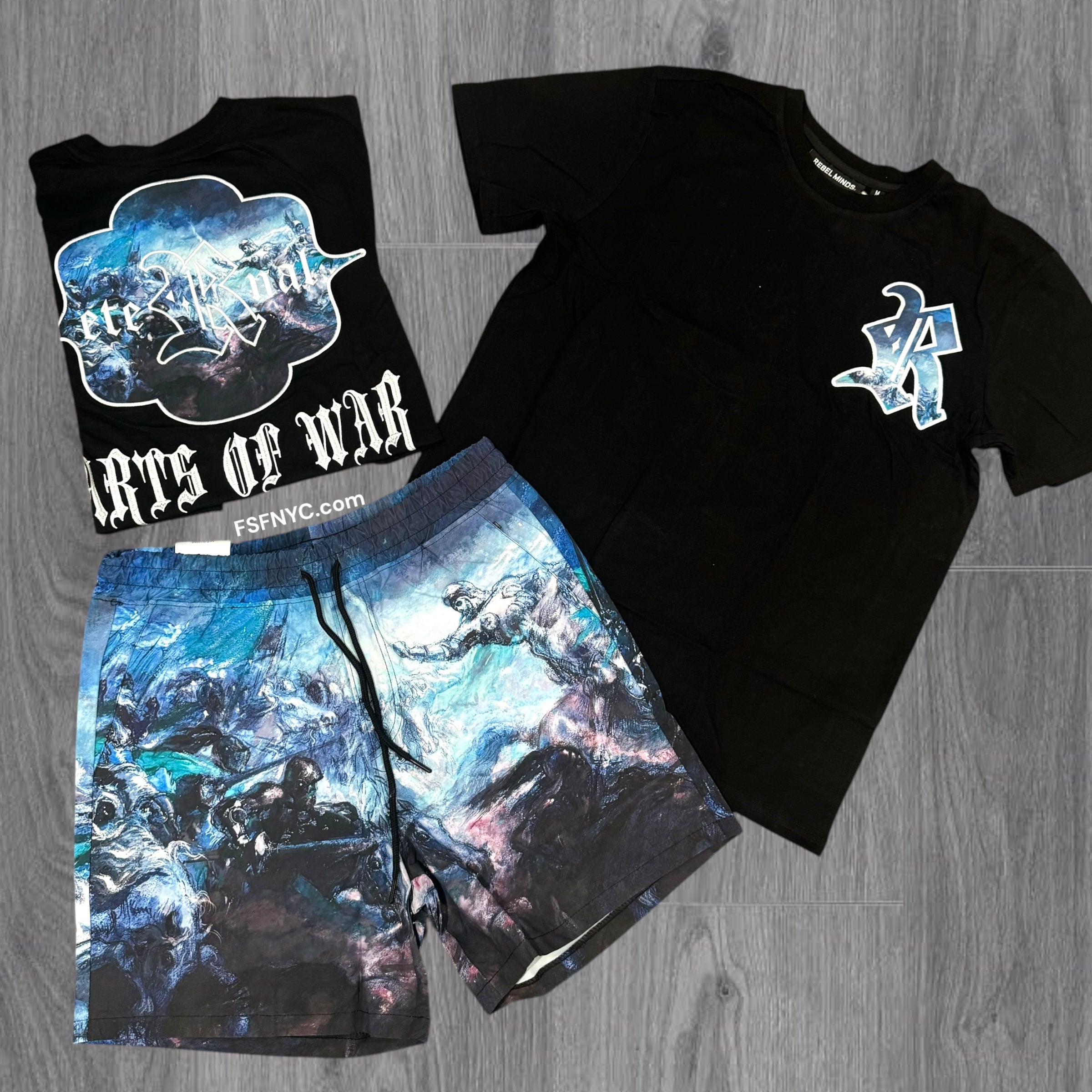 Rebel Art Of War Nylon Shorts w/T-shirt Black Blue 113 913