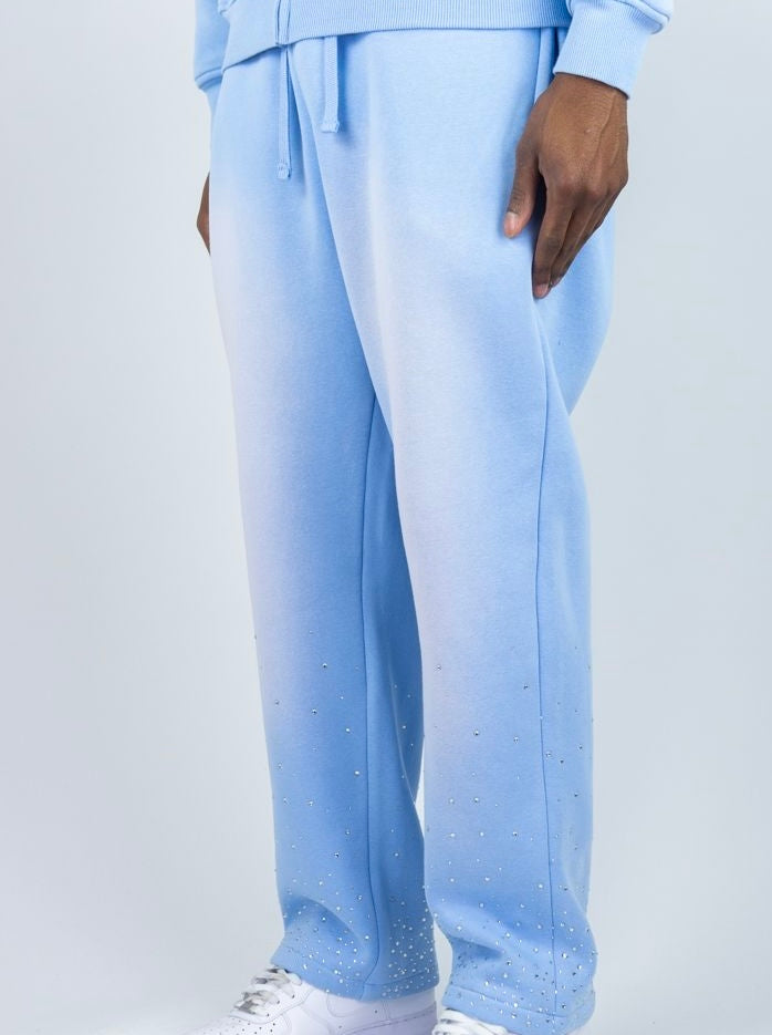 Rebel - Rhinestone Faded Sweat Pants - L. Blue - 486 387