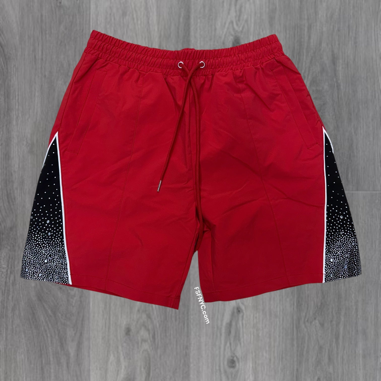 Baruda - Rhinestone Nylon Shorts - Red/Red