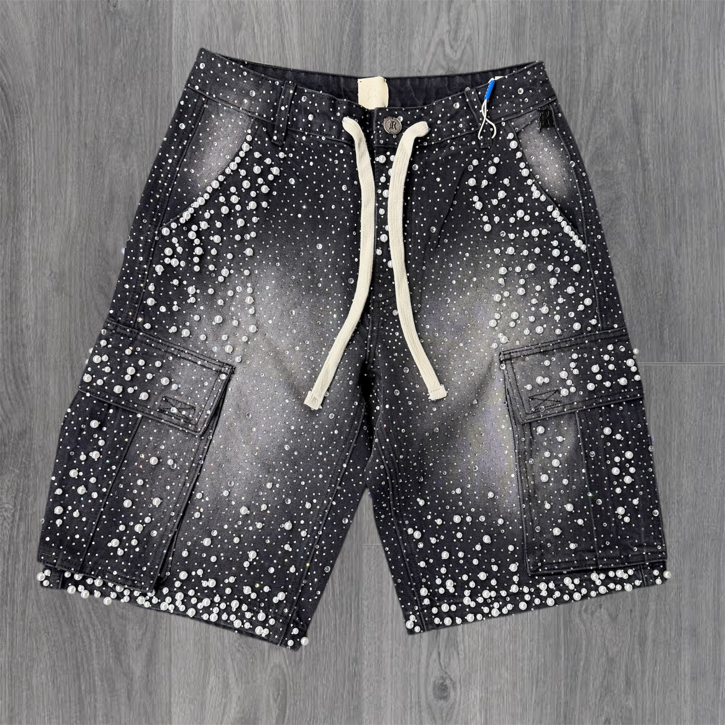 R - Rhinestone Pearl Jorts - BK Sand - 33930