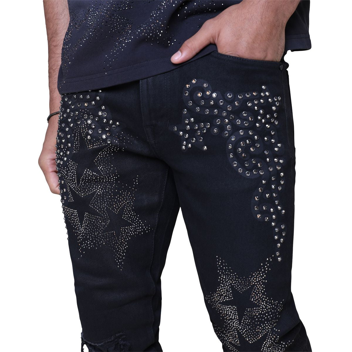 Rise - Flare Rhinestone "STAR" Denim - GLOW BLACK - JP25630