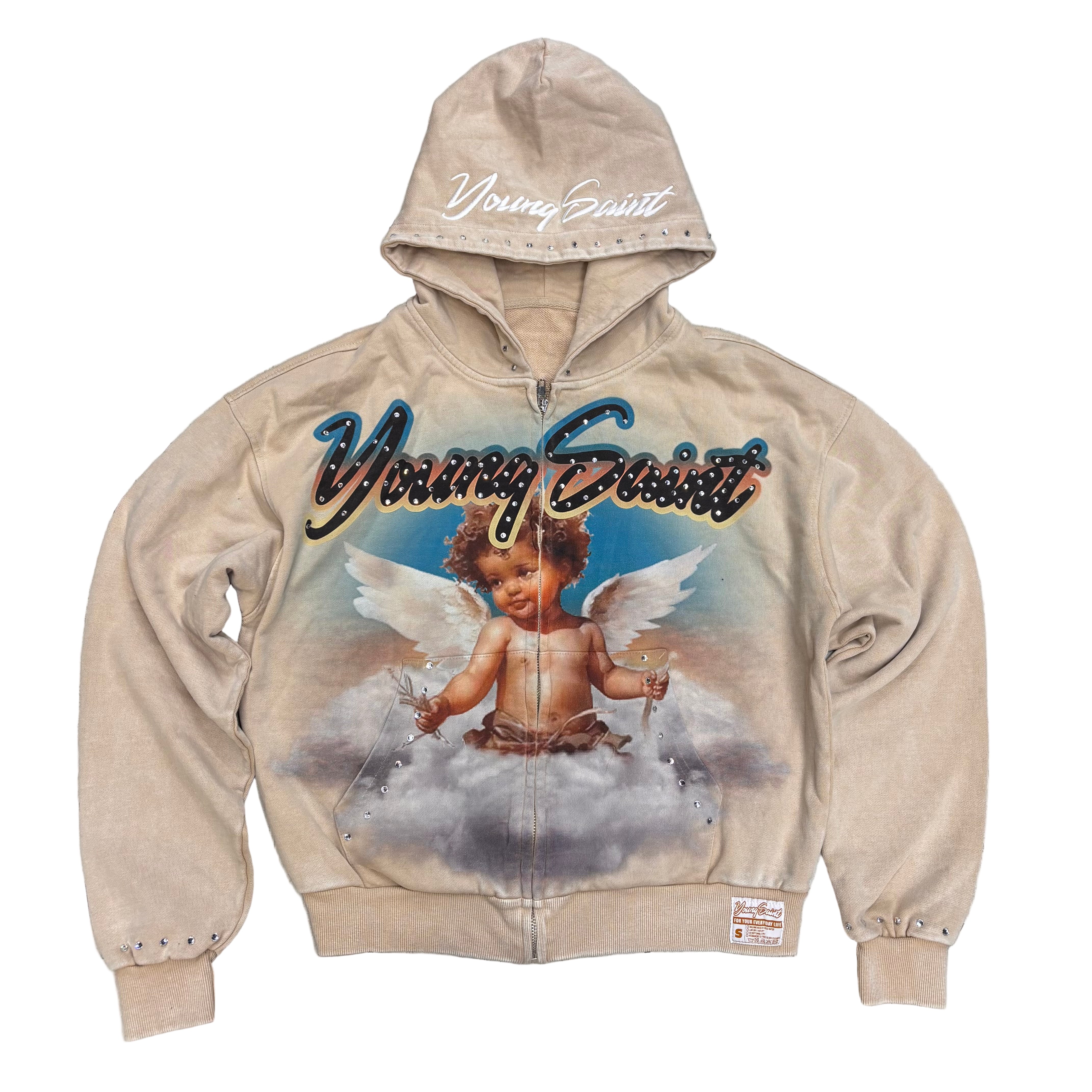 YOUNG SAINT - Angel Zip Up Hoodie - Sand