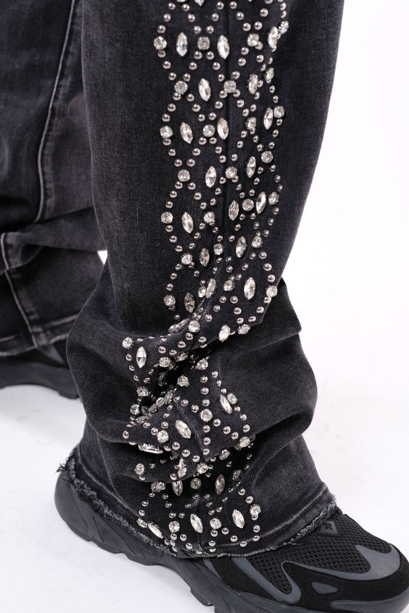 Vicious - Flare Side Rhinestone Denim - Black - VC928