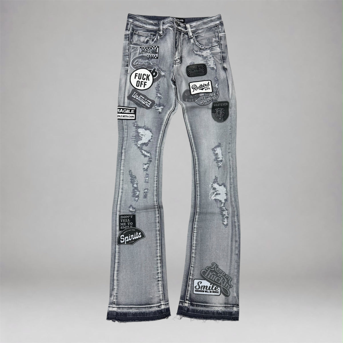Vicious - Patches Flare Denim - Grey Vc1022