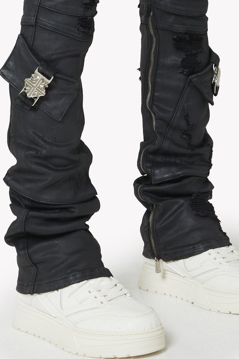 GUAPI - stacked Waxed Black Ops Denim - Black