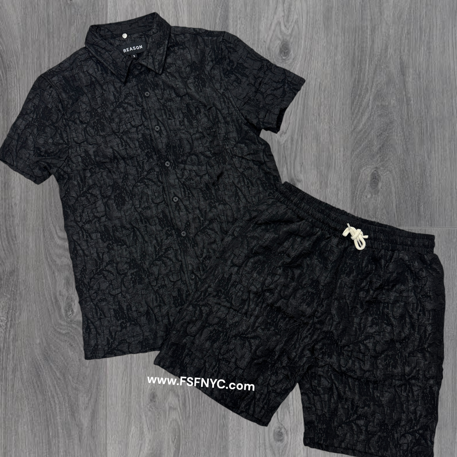 Reason - Textured Short Set - Black 553