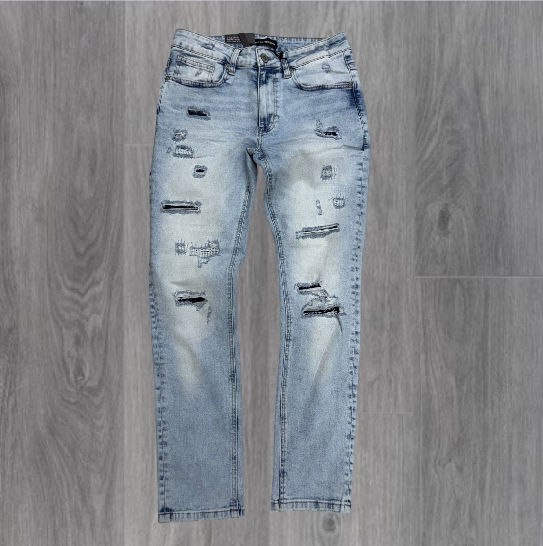 Threads - Slim Fit Distress Denim - ice Blue - 50133 zi