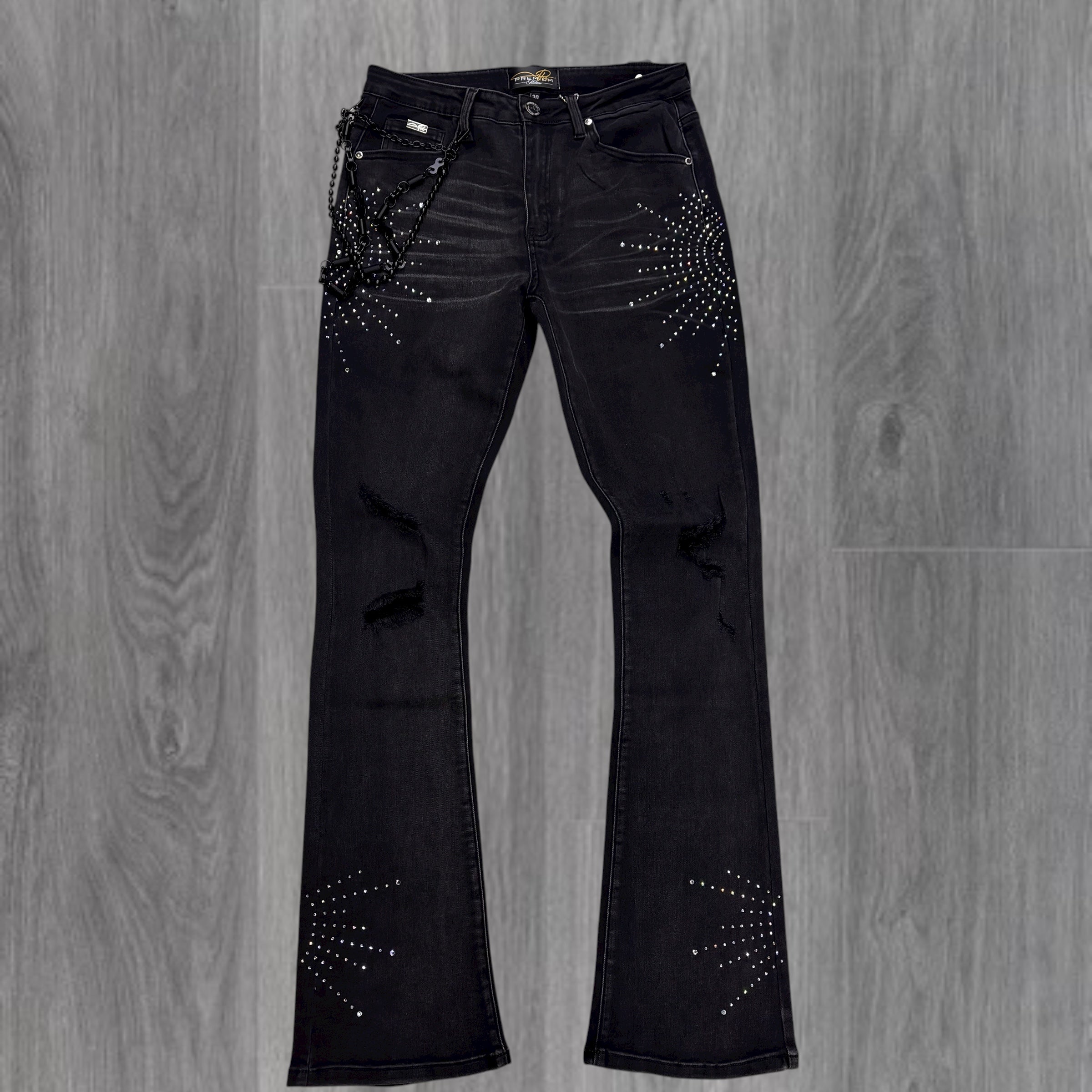 Milano - Stacked Rhinestone Denim - BLKWSH- 2510