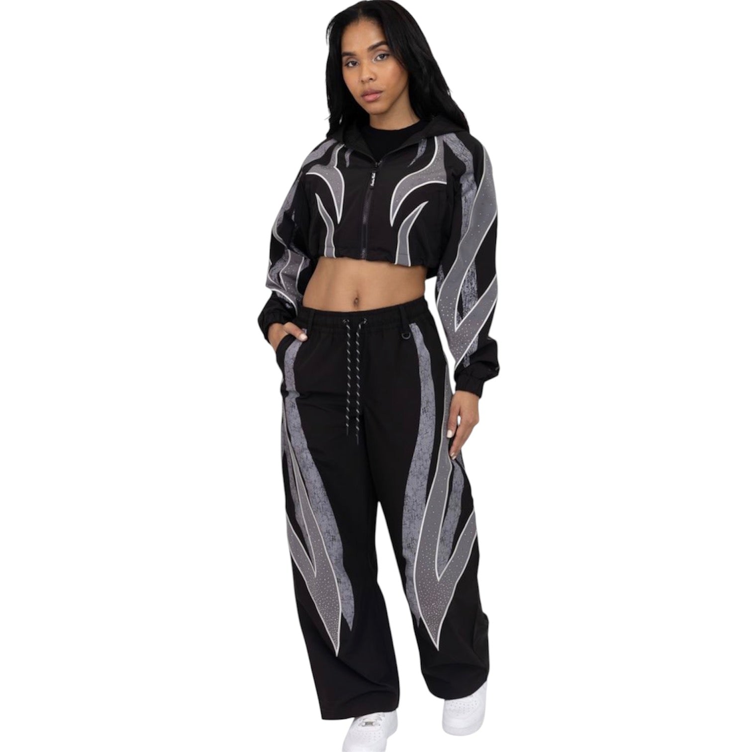 The Red - Rhinestone Windbreaker Set - Black F315