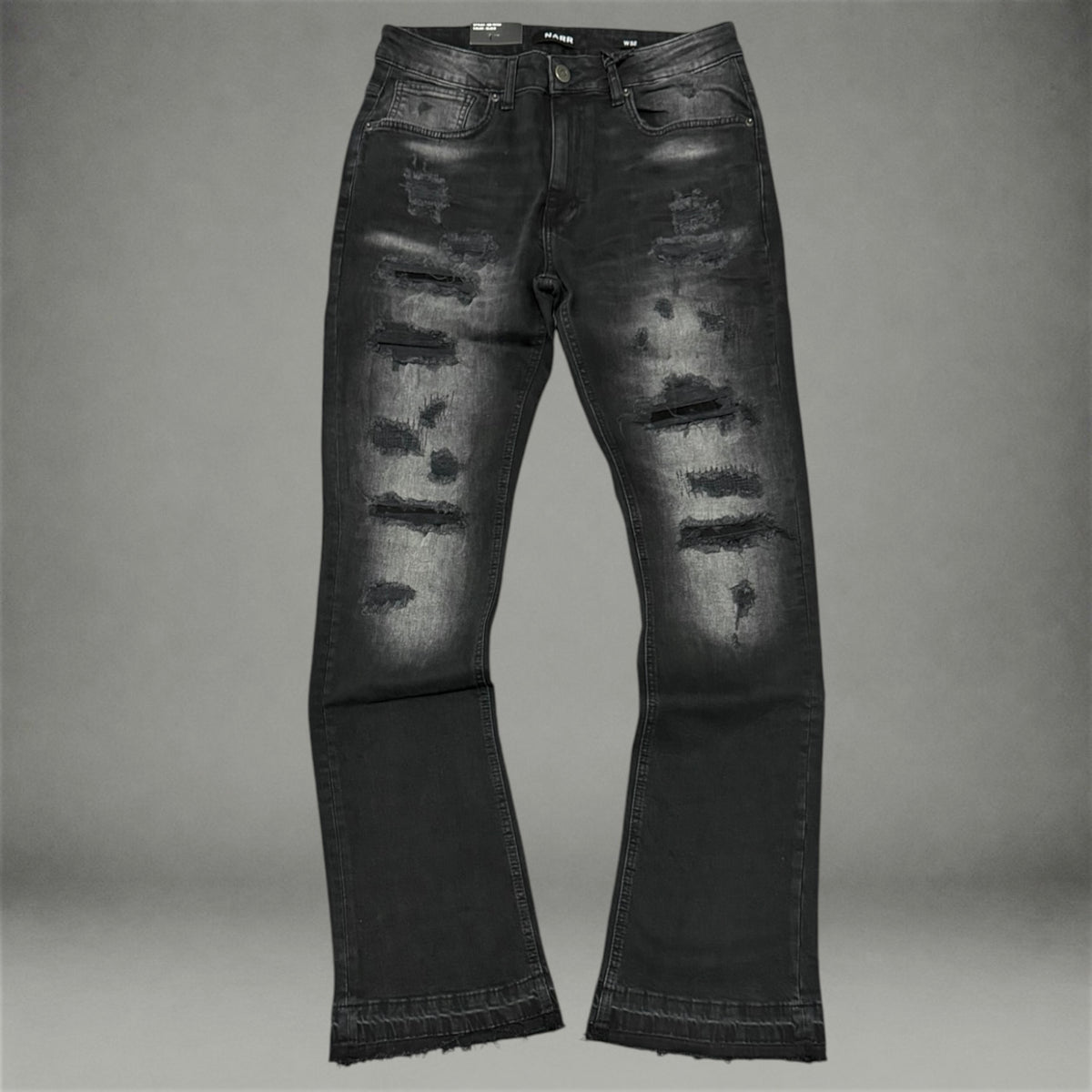 Narr - Flare Distressed Denim - Black Wash - 70154