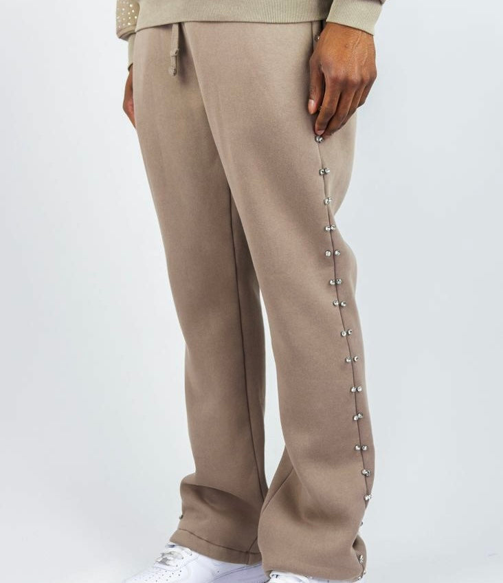Rebel - Rhinestone Sweat Pants - Taupe - 488 388 zi