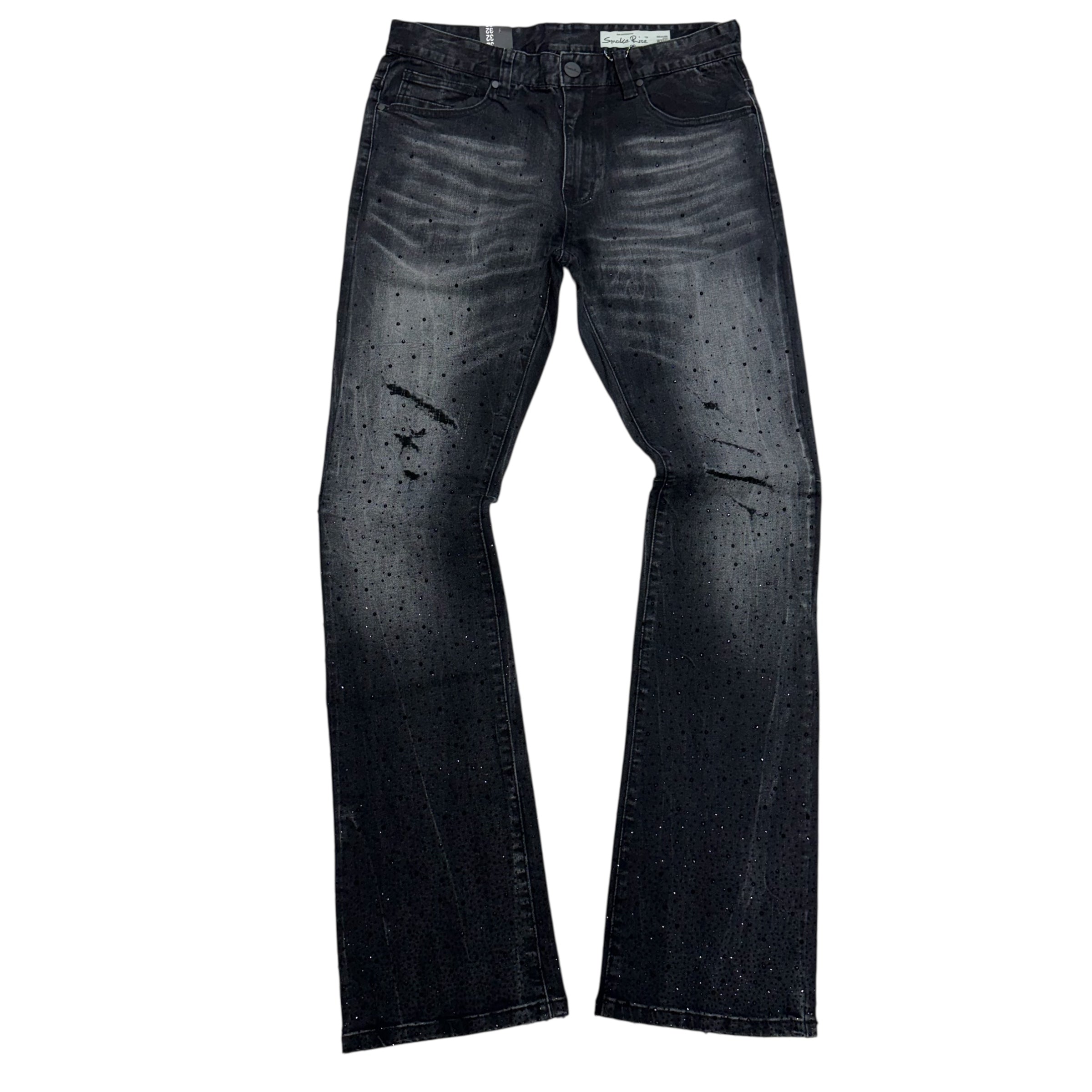 Rise - Flare Rhinestone Denim - HEMATITE BLACK - JP25536