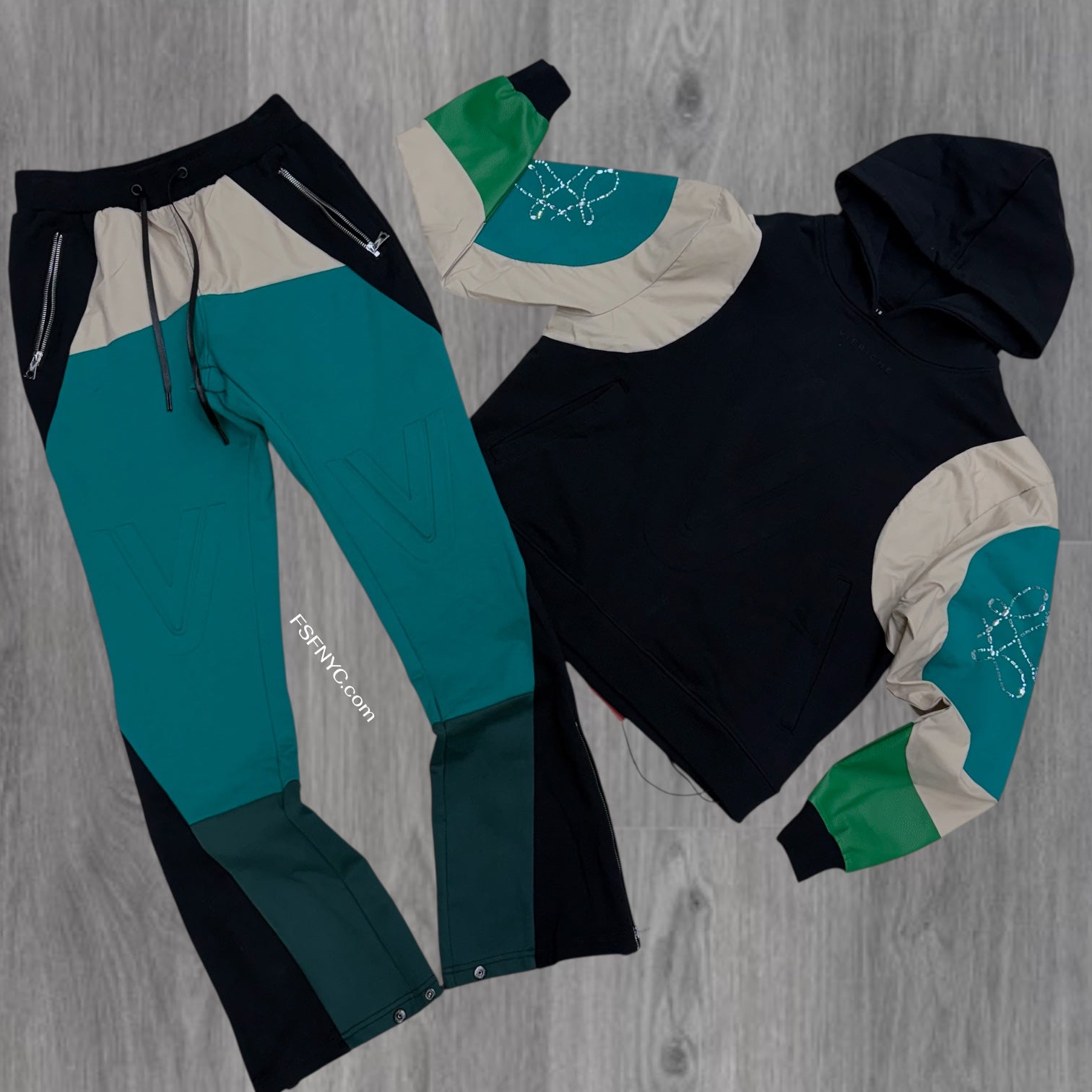 VR - Panel Mixed Sweat Suit - Black - 1805