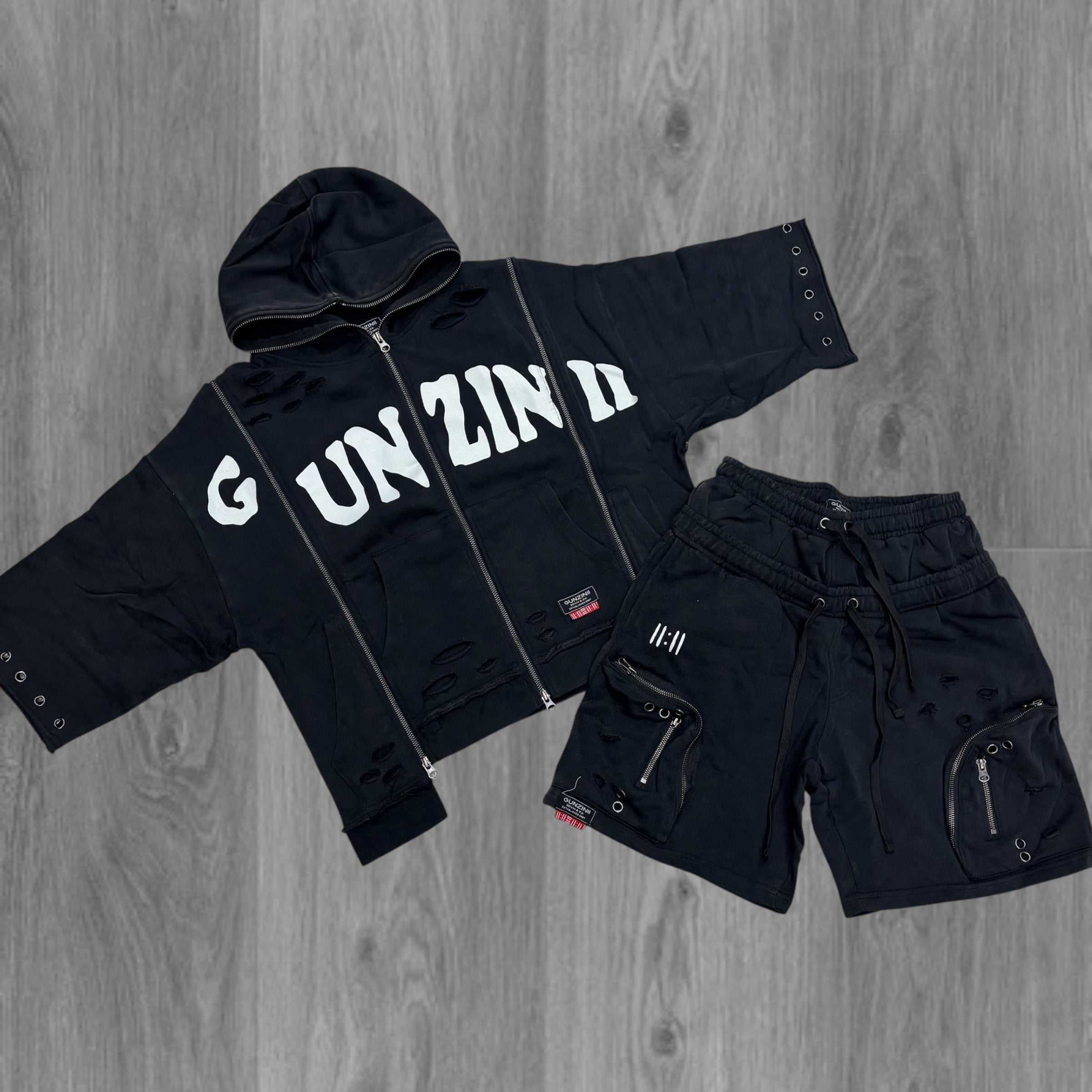 Gunzinii Hoodie Short Set Black GZ679-GZ680
