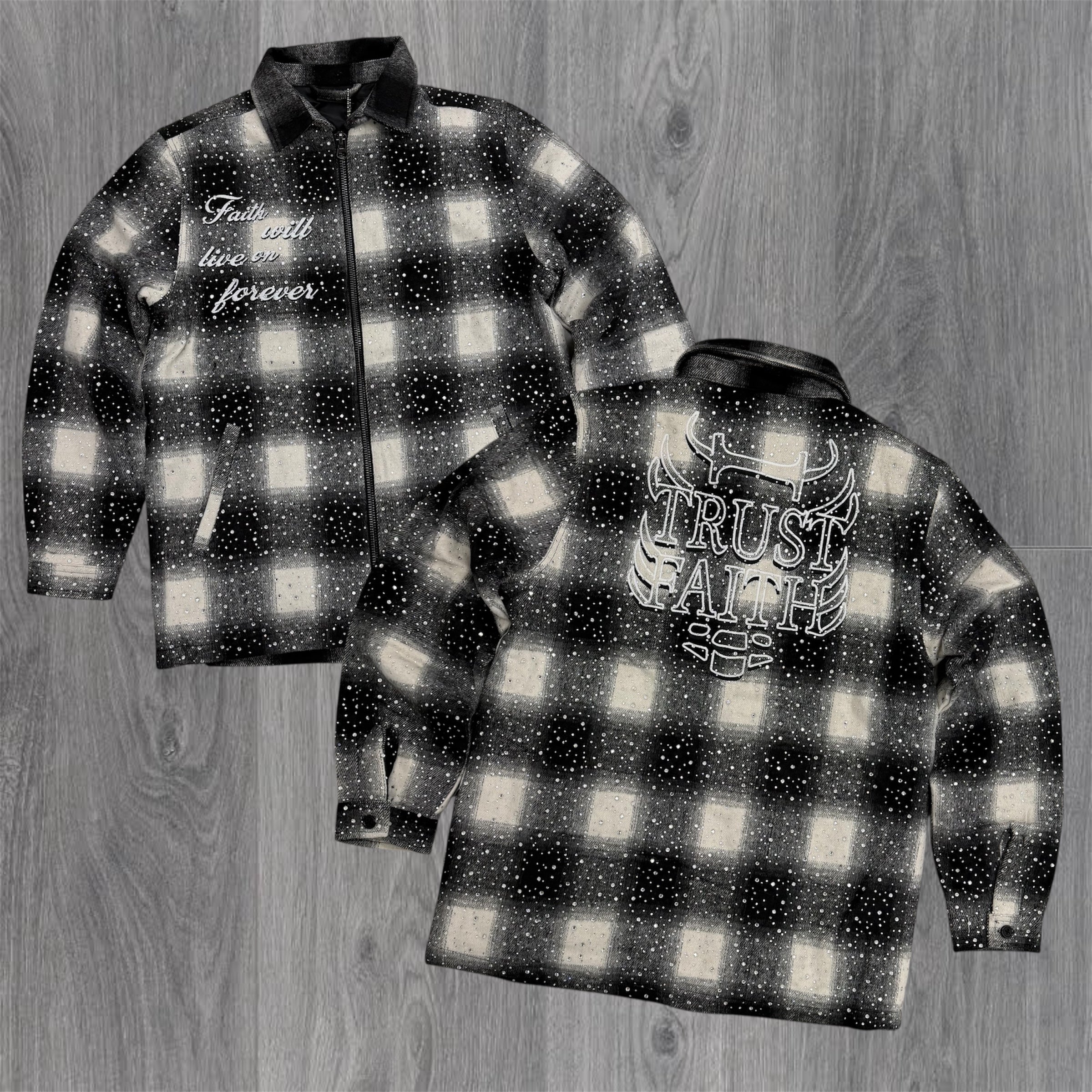 KLOUD - Plaid Rhinestone Jacket - Black - 25336