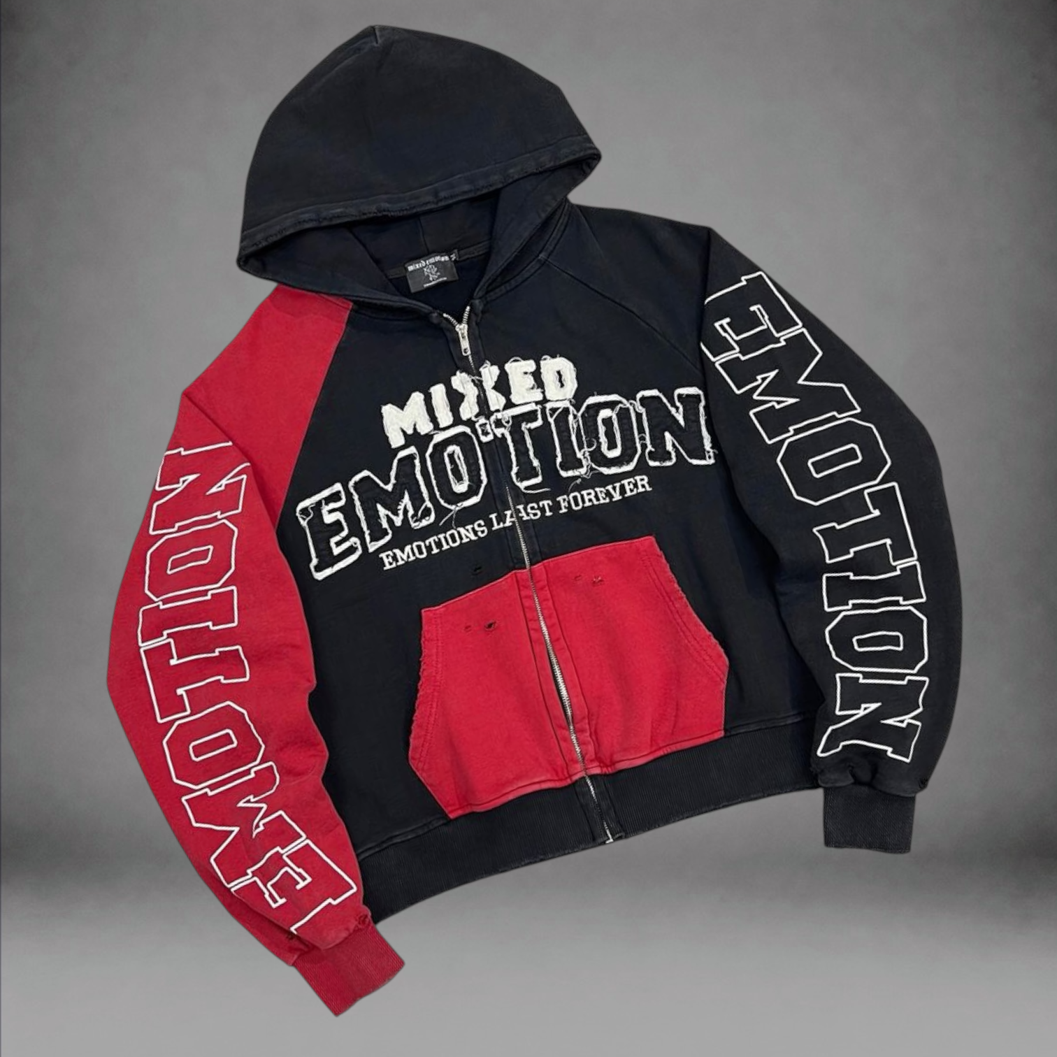 Mixed Emotions- Split Hoodie - Black Red