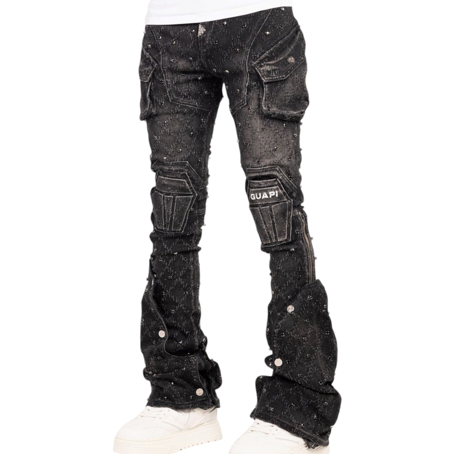 GUAPI - Stacked Obsidian Embellish Denim - Black Coffin