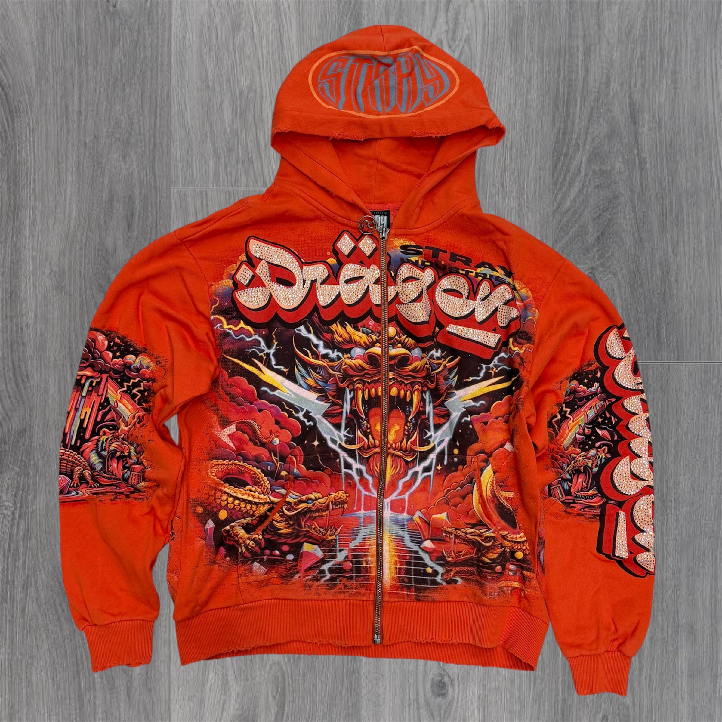 Stray - Dragon Rhinestone Hoodie - Rust - 1625