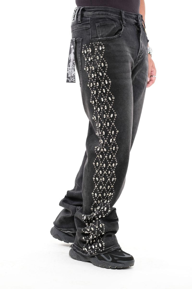 Vicious - Flare Side Rhinestone Denim - Black - VC928 Z