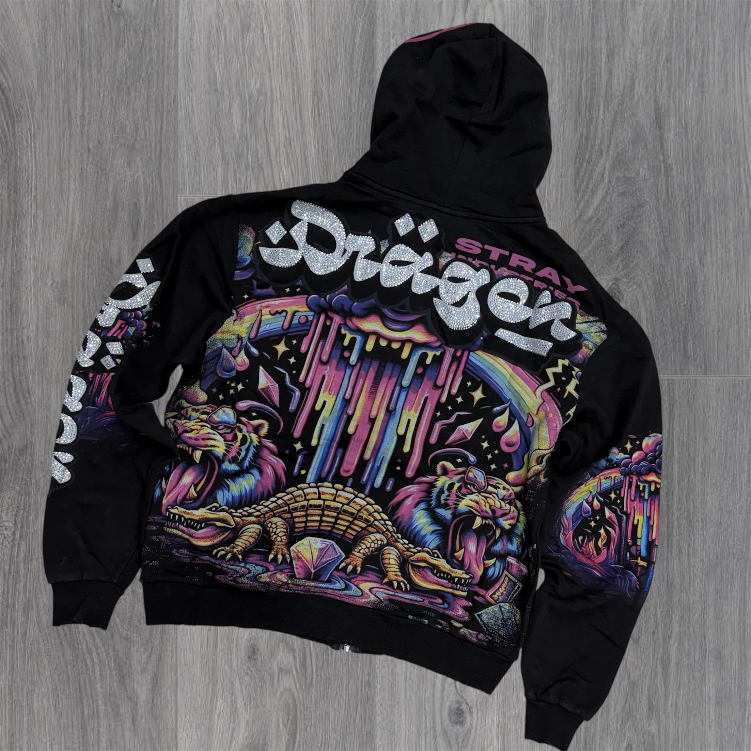 Stray - Dragon Rhinestone Hoodie - Black - 1625