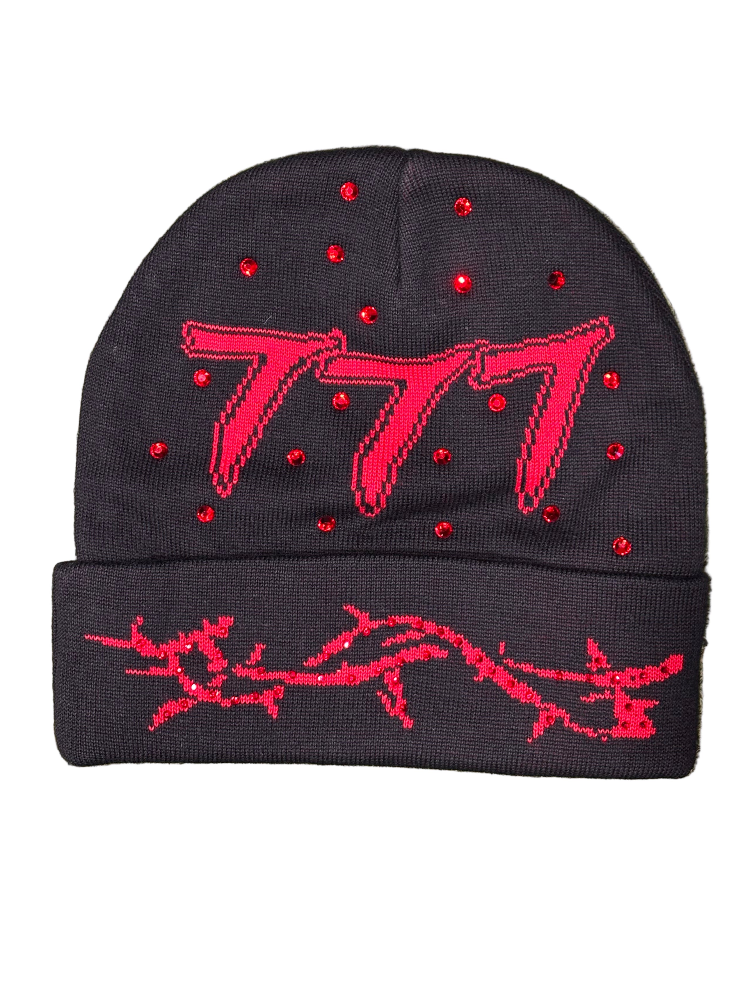 Hudson-Rhinestone 777 Beanie - Black/Red