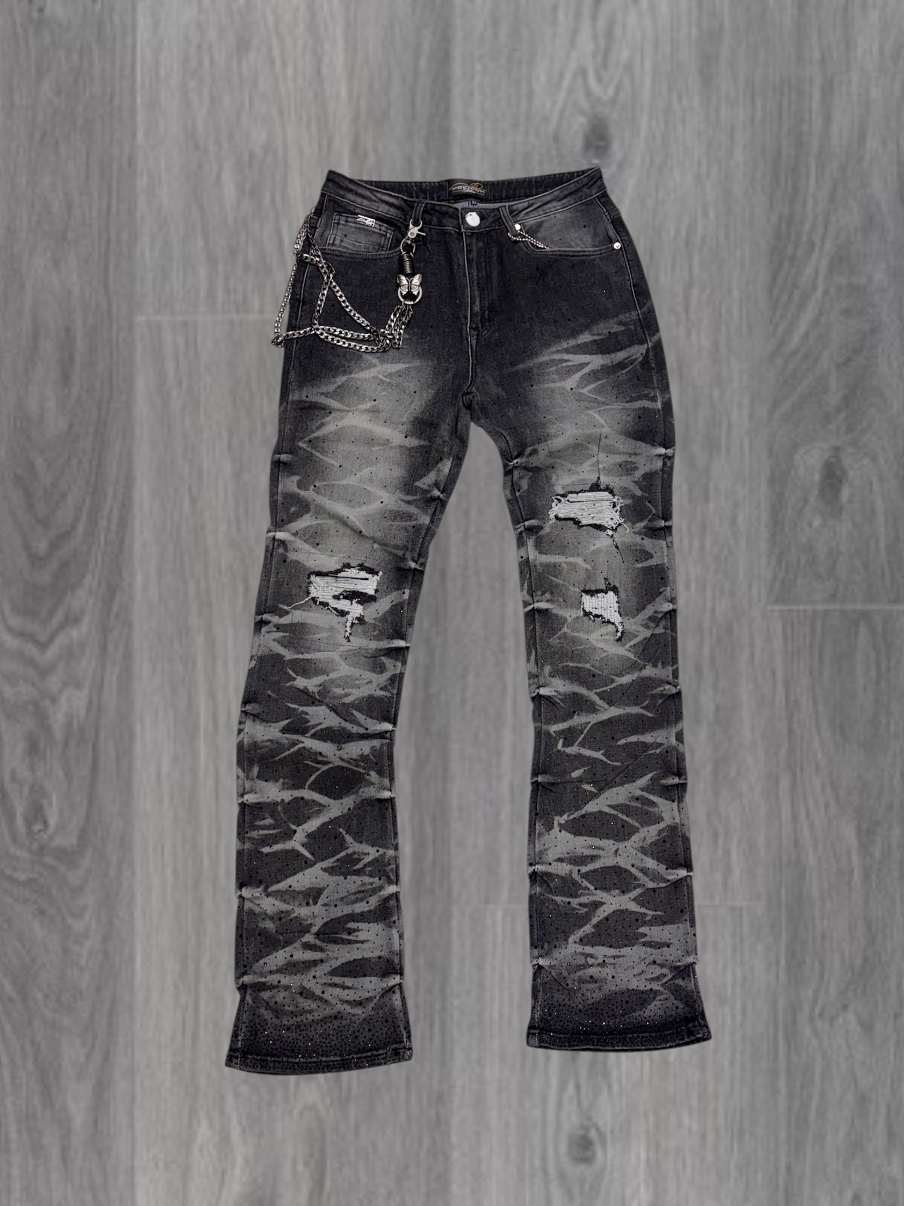 Milano - Stacked Rhinestone Denim - BLKWSH- 2325