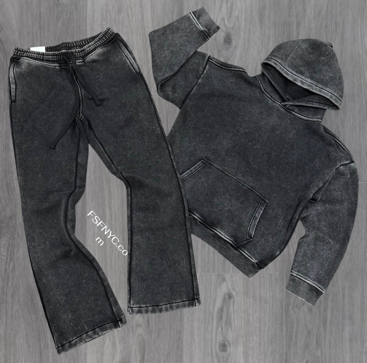 Baruda - Flare Mineral Wash Sweat Suit - Black - 822