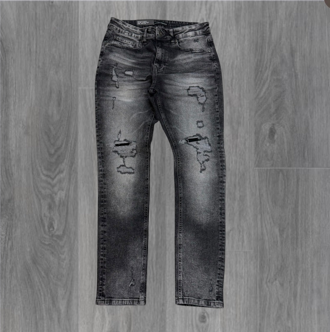 Threads - Slim Fit Distress Denim - Stone Grey - 50135
