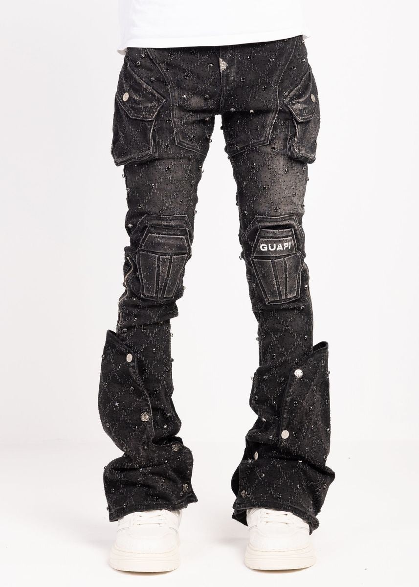 GUAPI - Stacked Obsidian Embellish Denim - Black Coffin