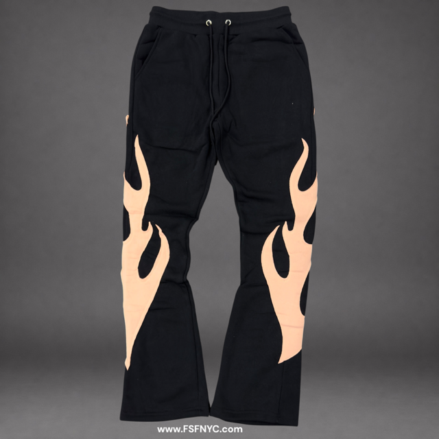Pike - Flare Flames Sweat Pants - Black/Pink”salmon” - 3617