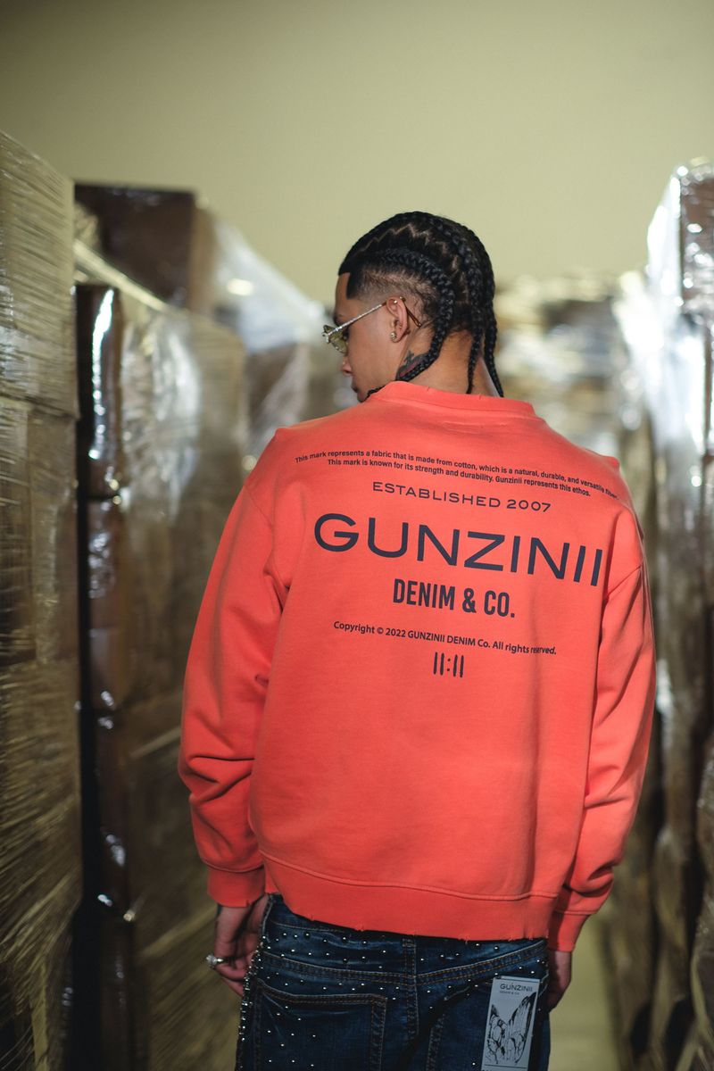 Gunzinii - Rhinestone Crew Sweatshirt - Orange - GZ523
