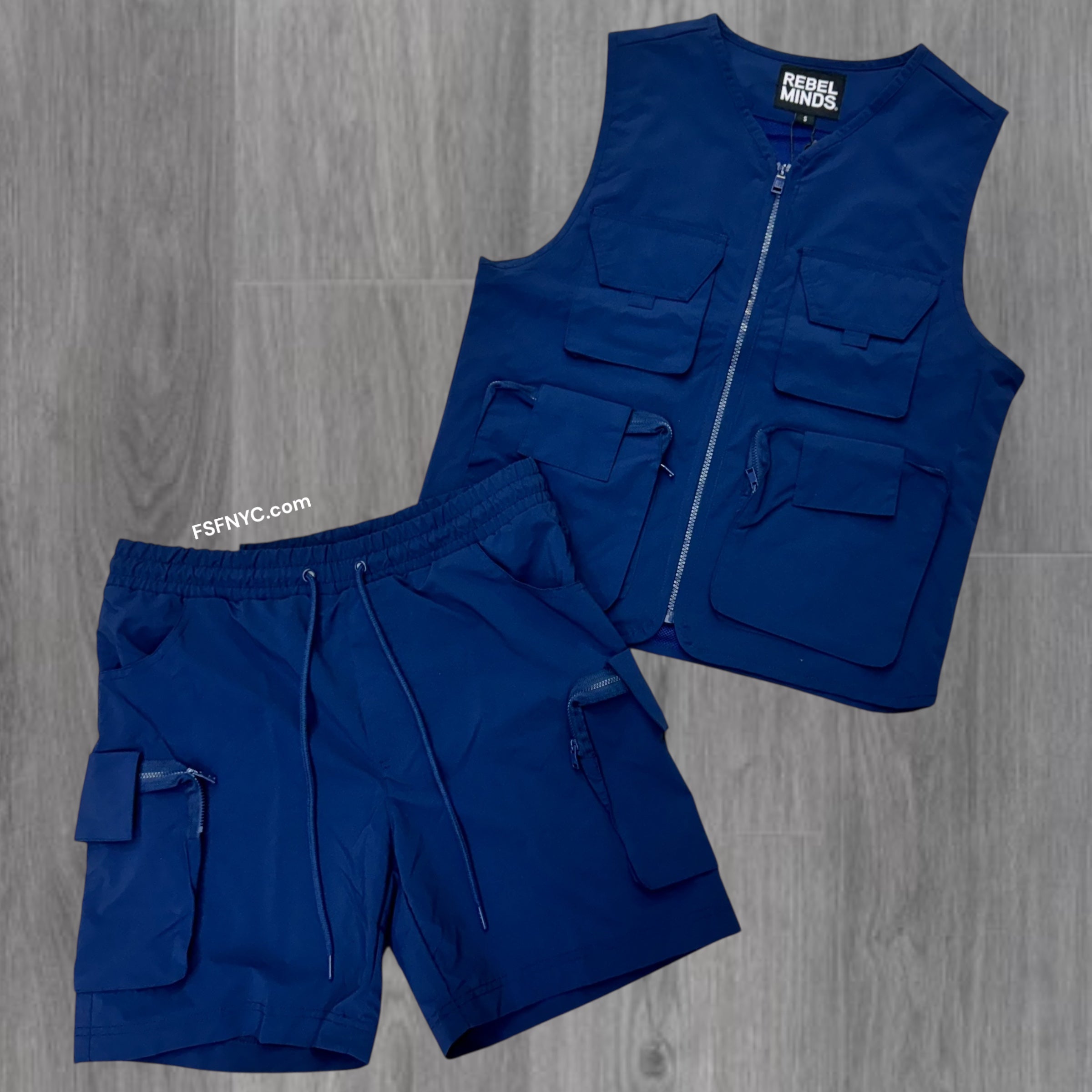 Rebel Nylon Utility Vest short Set Navy 510 911