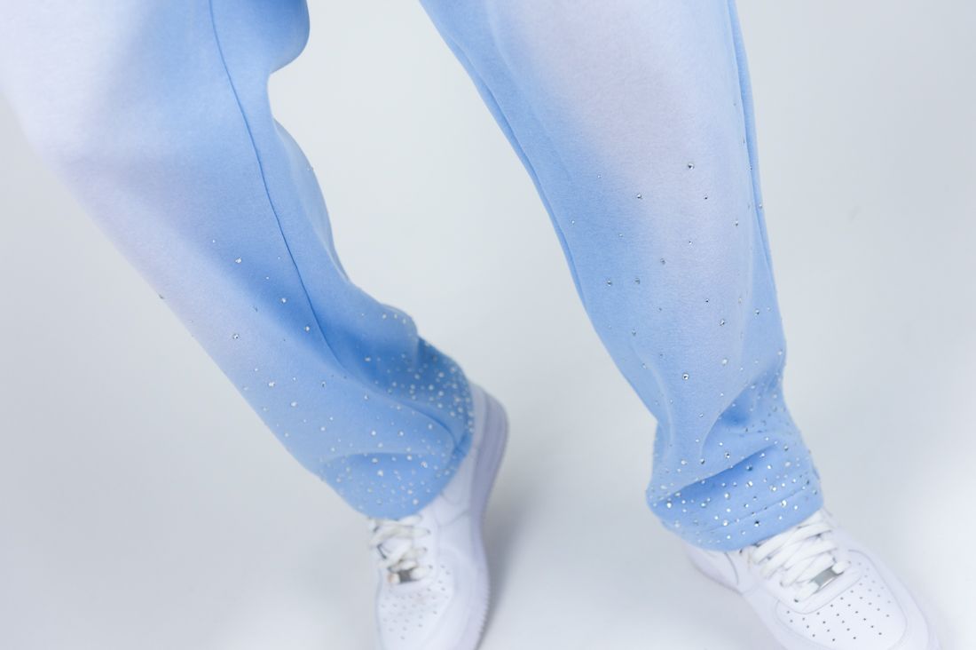 Rebel - Rhinestone Faded Sweat Pants - L. Blue - 486 387