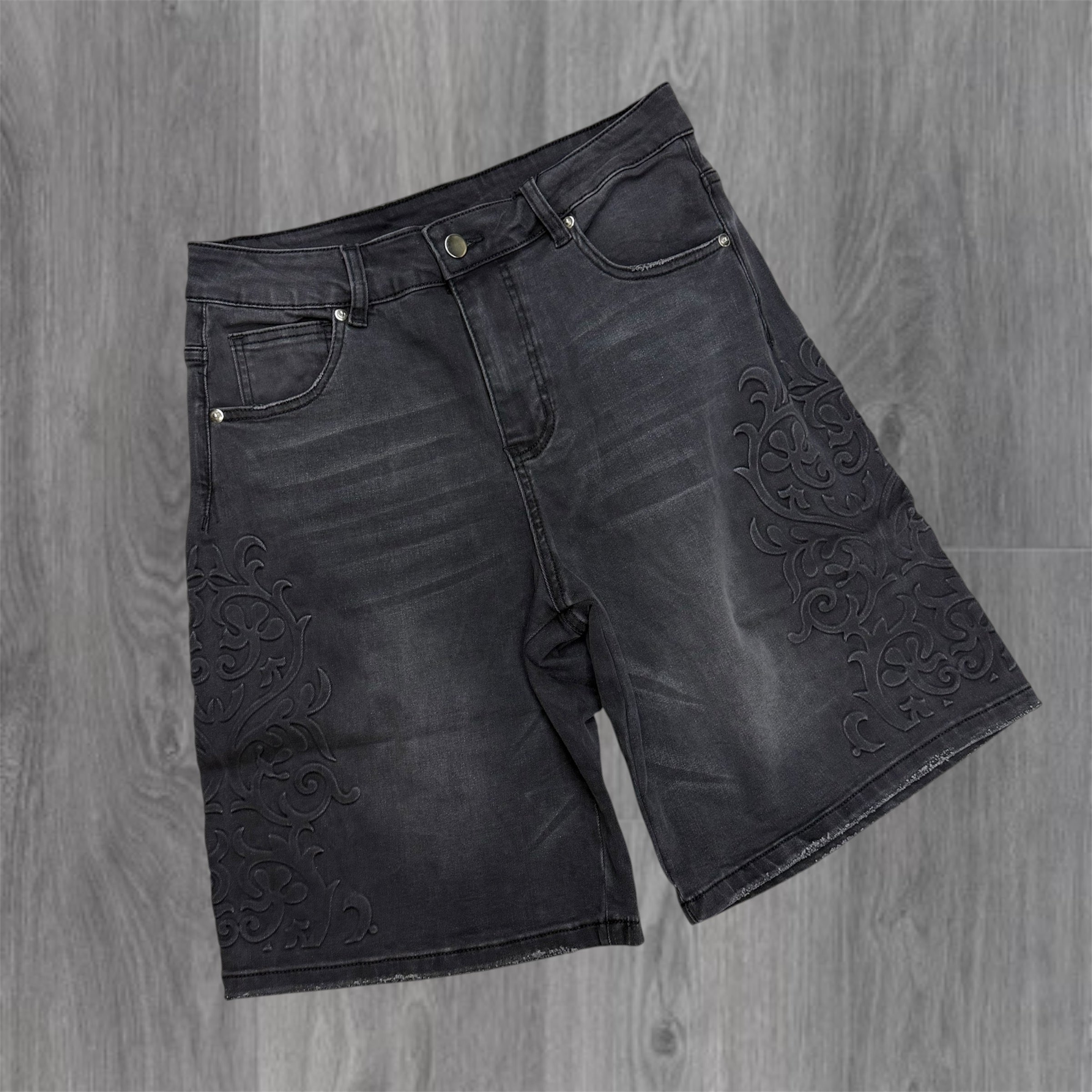 SYN - Legacy Emboss Denim Shorts - Black Wash