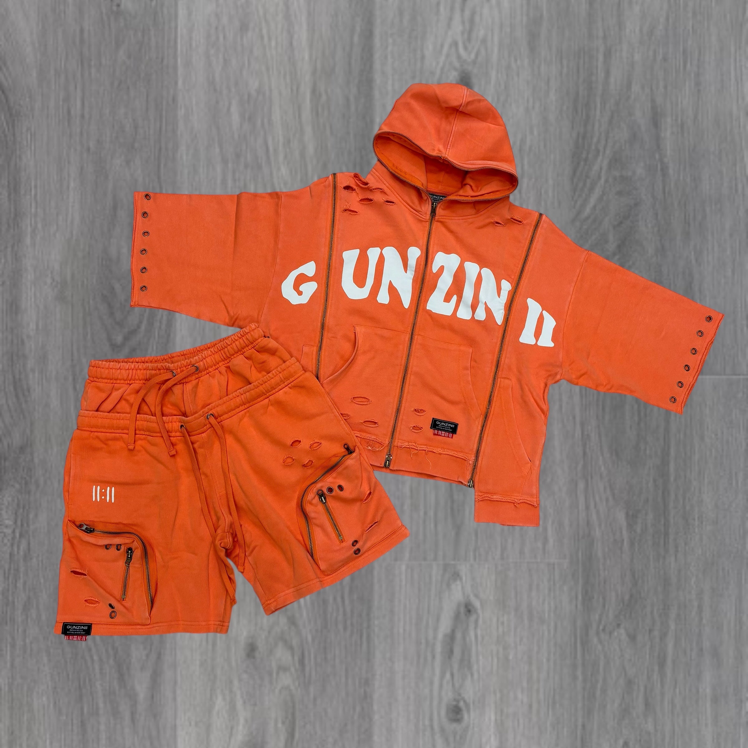 Gunzinii Hoodie Short Set Orange GZ679-GZ680