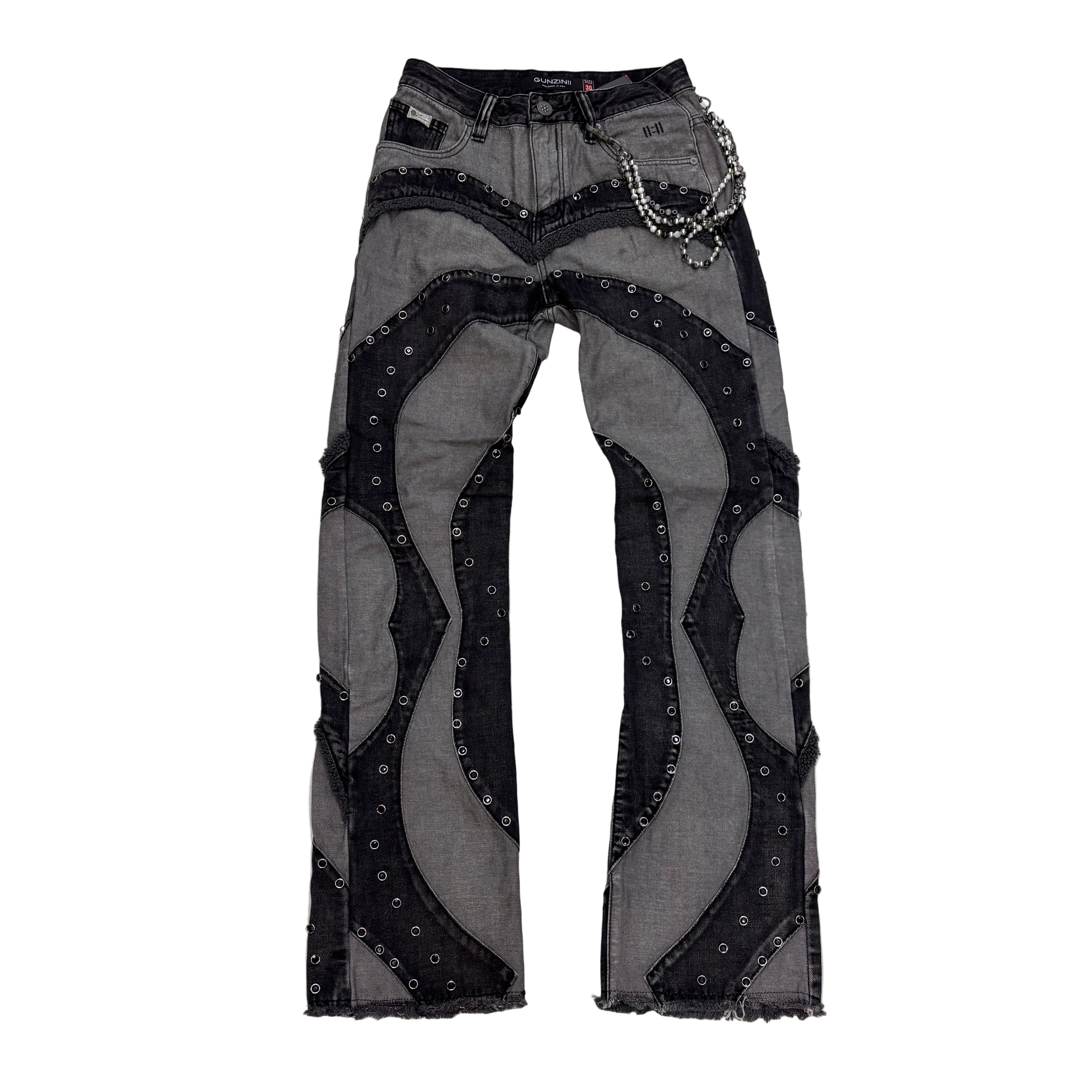 Gunzinii - Studded Flare Fit Denim - BLK - GZ752