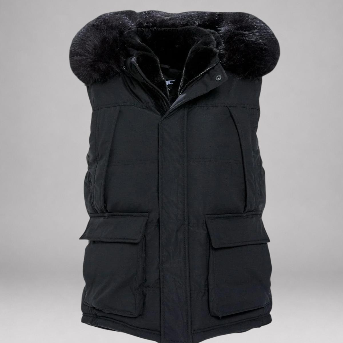 JC - heavy Puffer Fur Vest - Black 9491