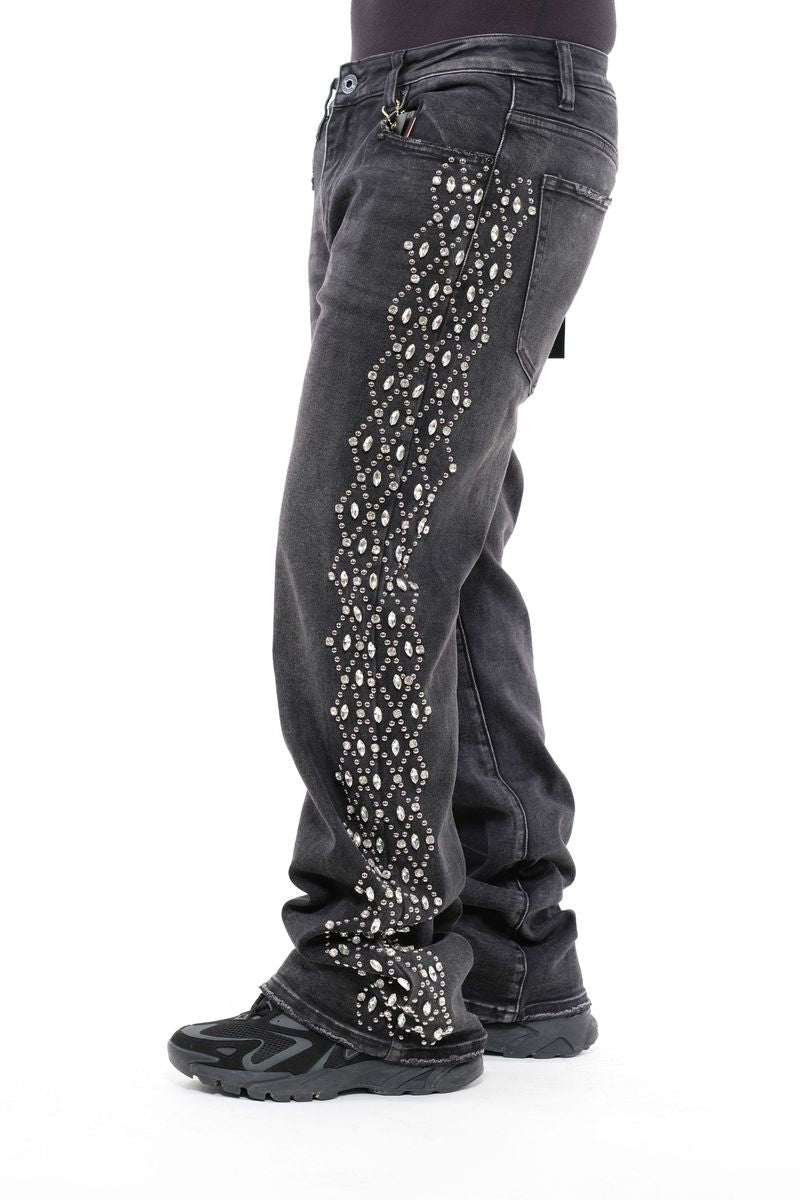Vicious - Flare Side Rhinestone Denim - Black - VC928