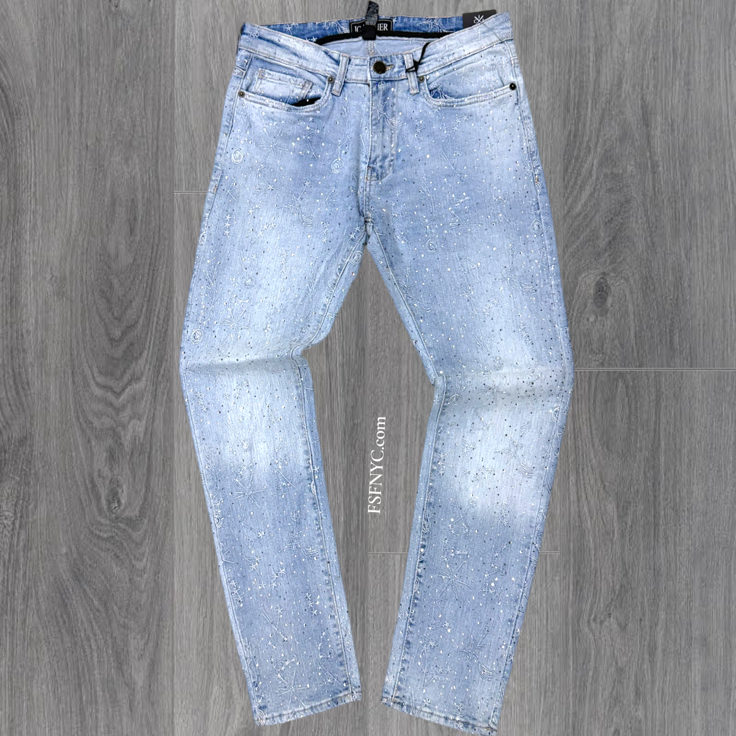 JC - Embroidery w Rhinestones Slim Jeans - Blue - 2352