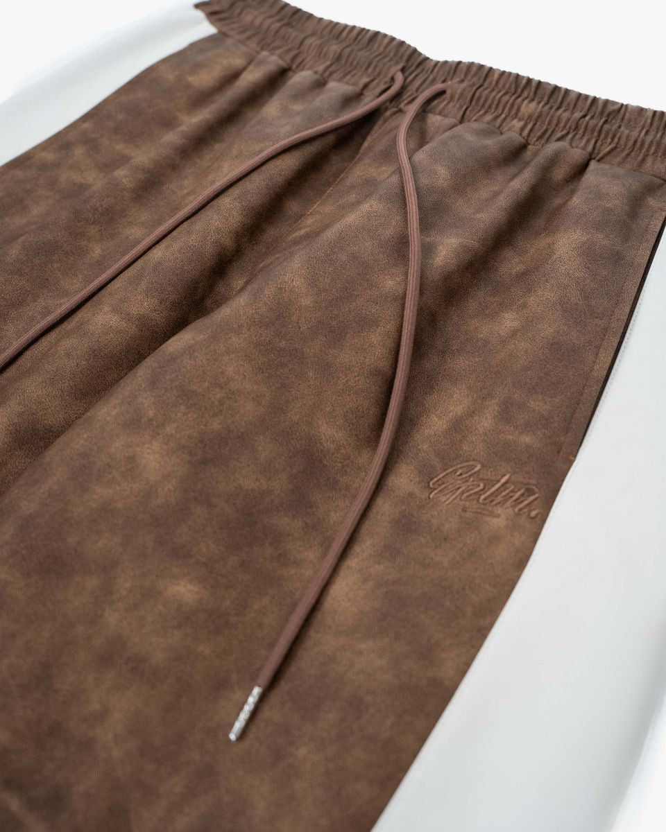 EPTM Stacked PU Twist Pants Brown
