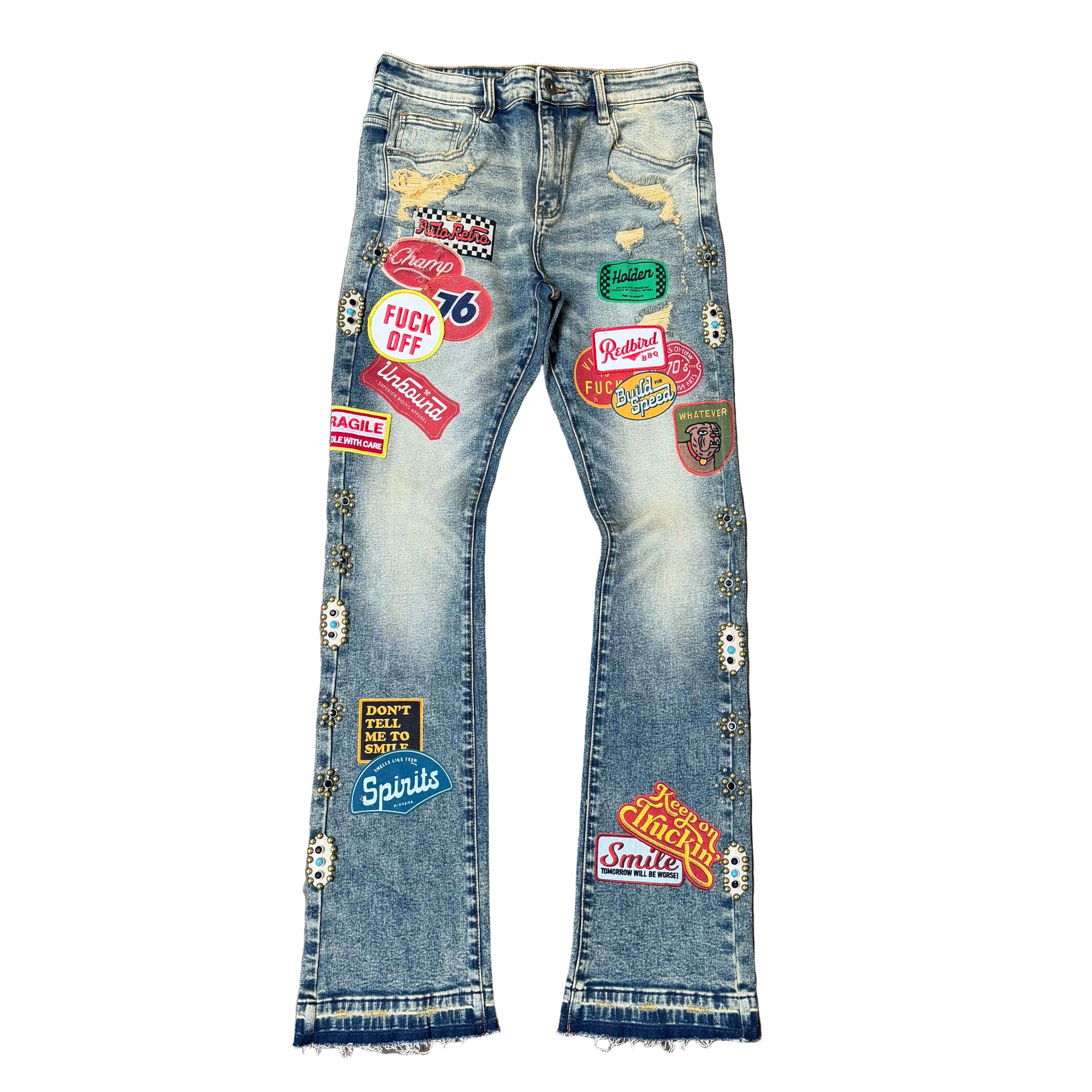 Vicious - Patches Flare Denim - Mud Blue - VC1022