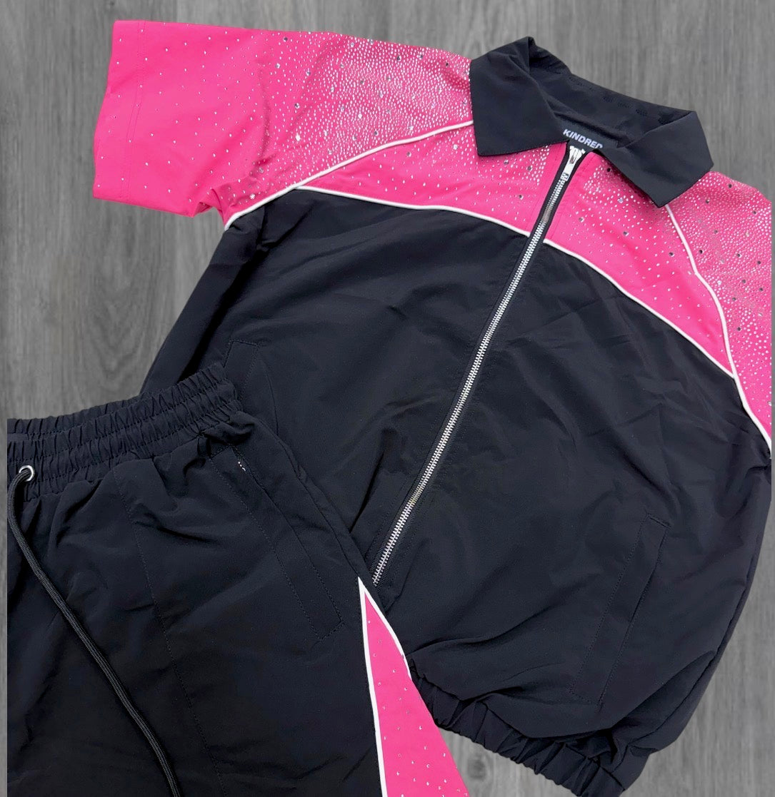 Rhinestones Windbreaker - Set - Black/Pink - 261T
