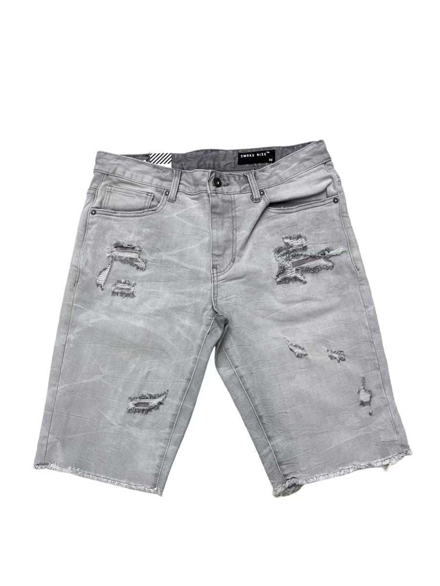 Rise Clean Ripped Denim Shorts Grey 24208