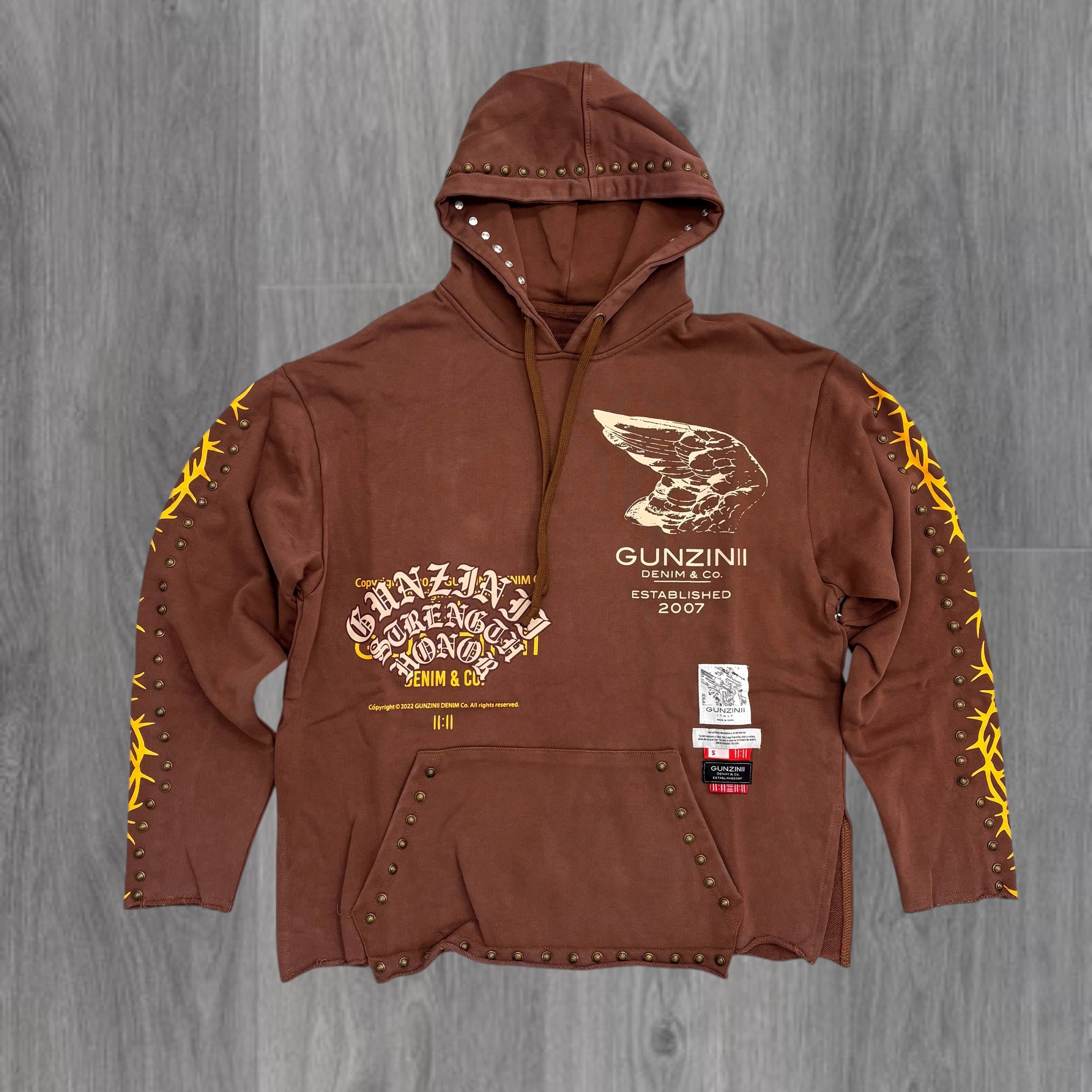 Gunzini - Studs Hoodie - BROWN - Gz826